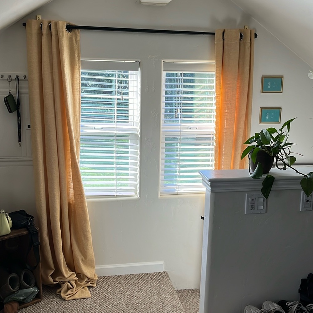 IKEA camel color curtains, light filtering